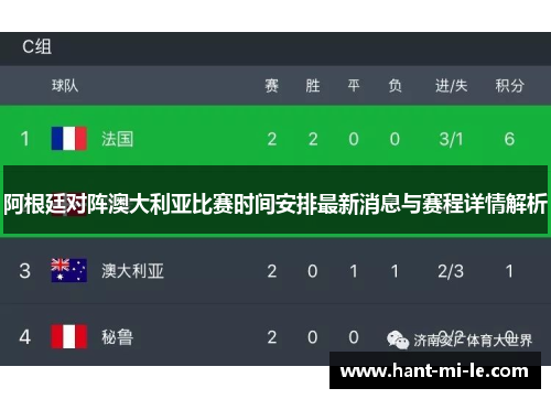 阿根廷对阵澳大利亚比赛时间安排最新消息与赛程详情解析